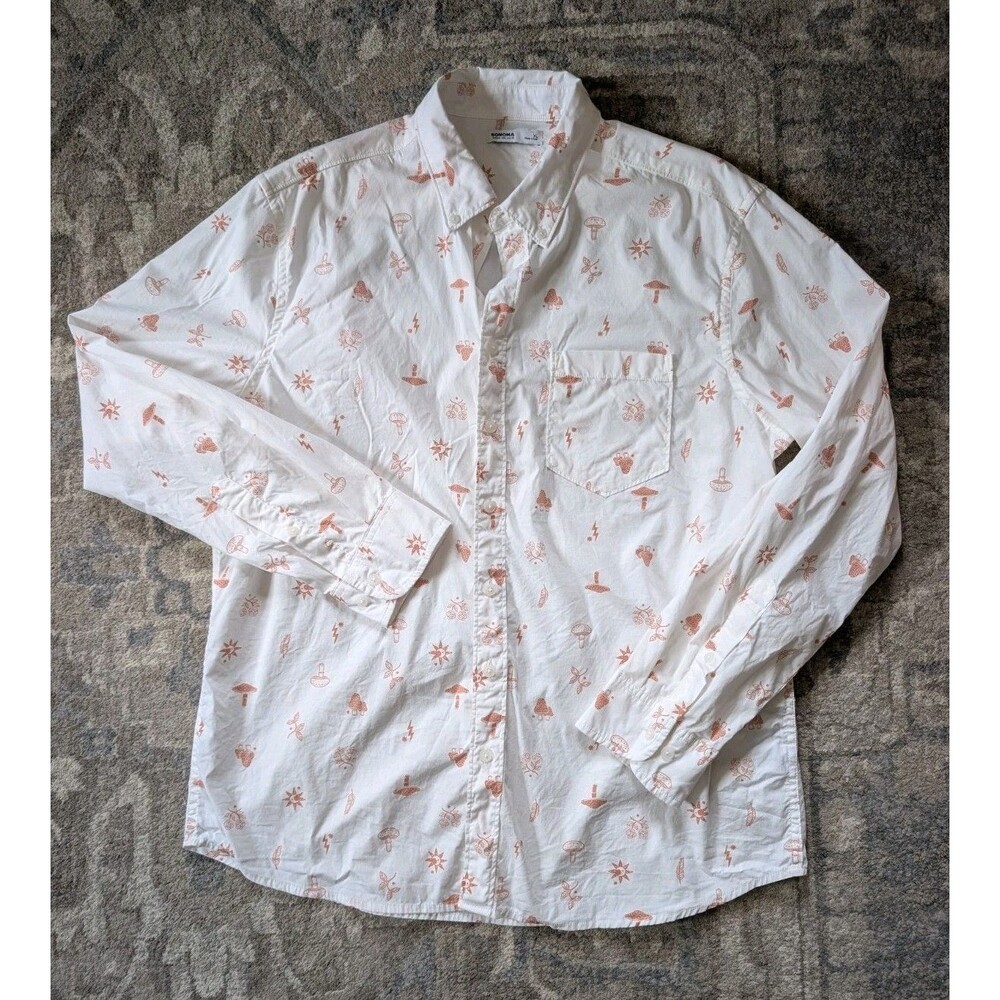 Sonoma Goods For Life Women's XL White Cream Button-Up Cotton Mushrooms